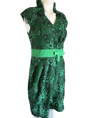 Eva Franco Anthropologie Green Embroidered Lace Ruffle Collar Retro Dress Sz 6